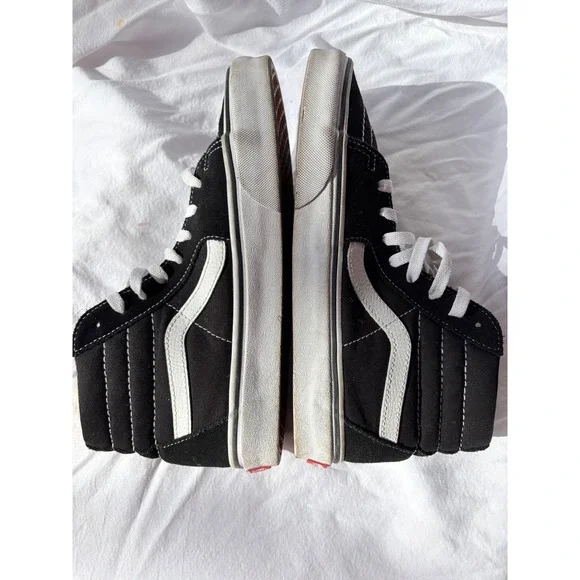 Vans SK8 HI Black Suede White Stitch High Top Skate Shoes Men 7 Women 8.5 - Picture 6 of 9